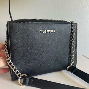 Steve Madden Black and Silver Chain Crossbody Bag
